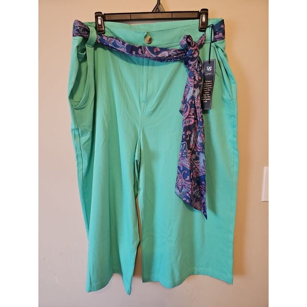 Diane Dilman Scarf Belt Wide Leg Crop Pants Size 24 P W Spearmint